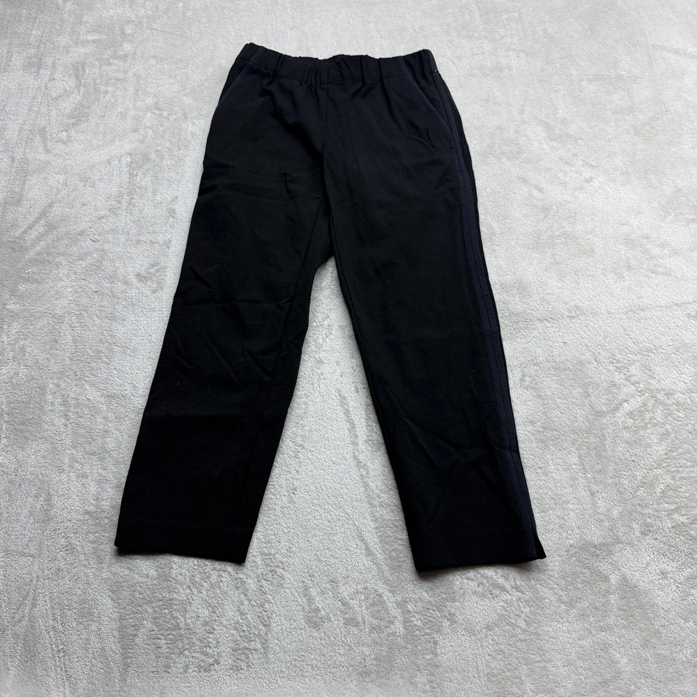 Theory Tapered Pants Women Size Small Black Elastic Waist‎ Side Stripe Split Hem